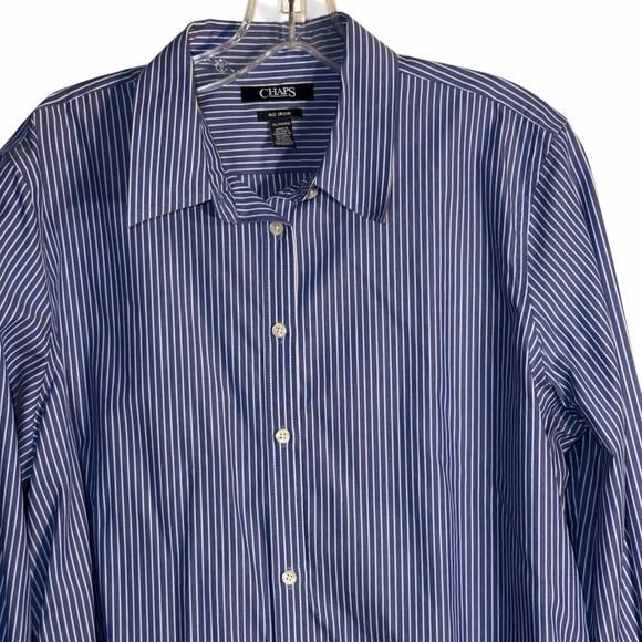 Chaps Women’s No Iron Button-Down Shirt – Periwinkle & White Stripe – Size XL - Picture 2 of 6